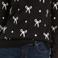 Charter Club Women's Bow Print Sweater Black Size Petite Small