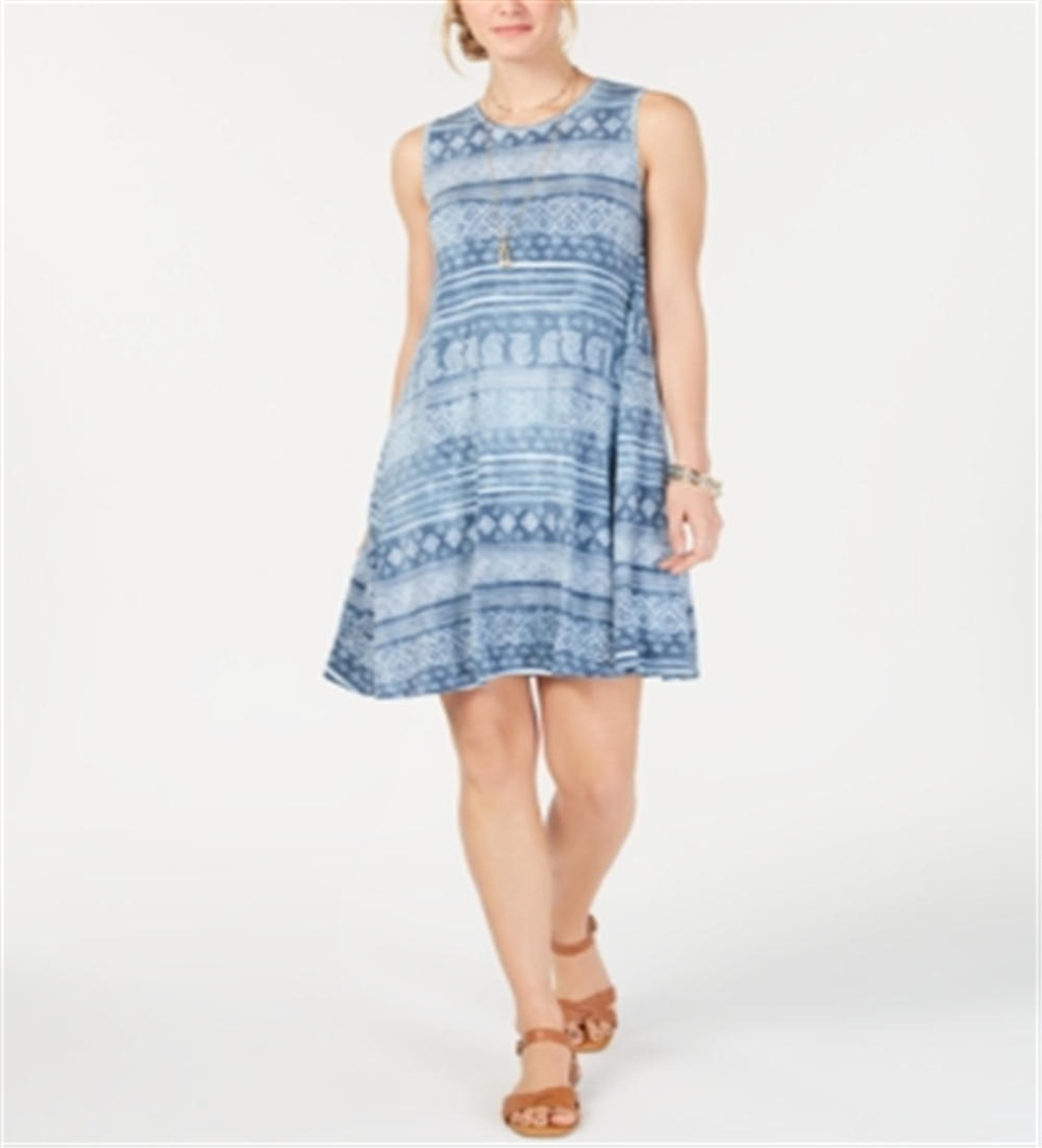 Style & Co Women's Printed Swing Dress Blue Size Petite S