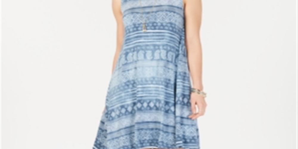 Style & Co Women's Printed Swing Dress Blue Size Petite S