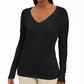 JM Collection Women's Button-Cuff V-Neck Pullover Sweater Black Size X-Small