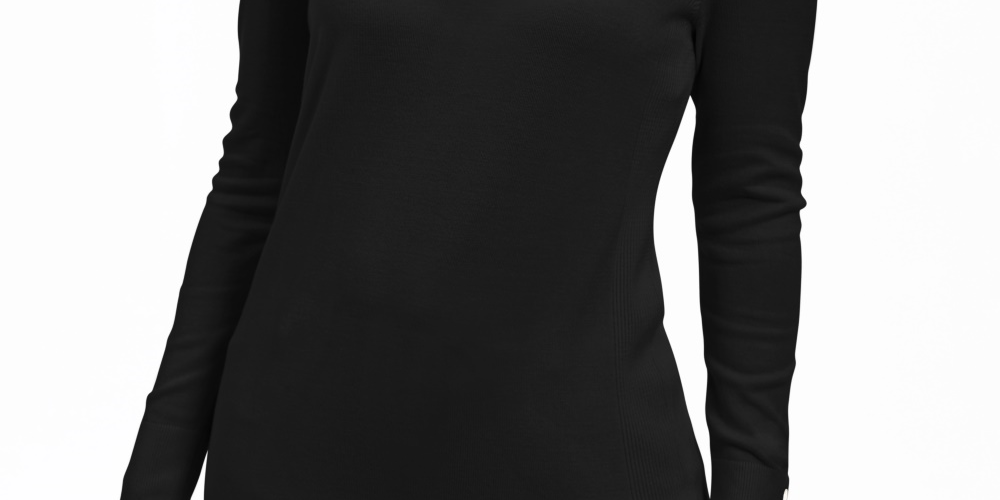 JM Collection Women's Button-Cuff V-Neck Pullover Sweater Black Size X-Small