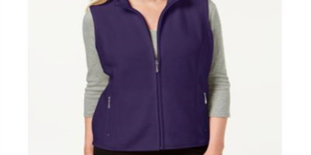 Karen Scott Women's Sport Zip up Zeroproof Fleece Vest Purple Size X-Large