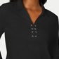 Karen Scott Women's Cotton Lace Up Shirt Black Size Small