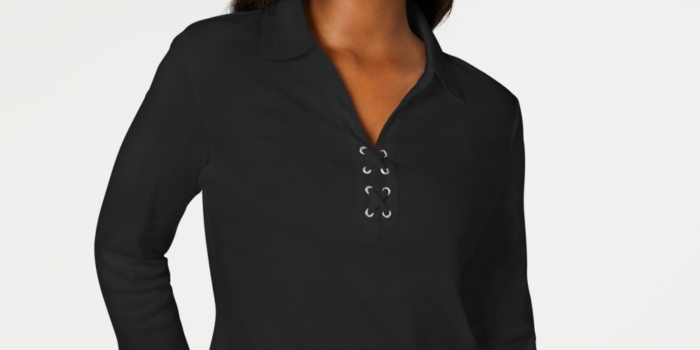 Karen Scott Women's Cotton Lace Up Shirt Black Size Small