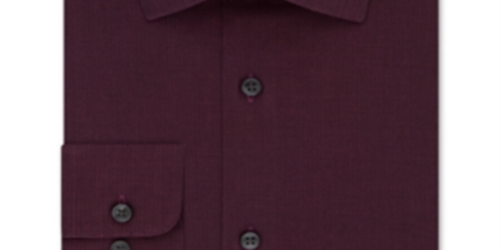Calvin Klein Men's Classic Fit Non Iron Performance Herringbone Spread Collar Dress Shirt Maroon Size 17.5-36/37