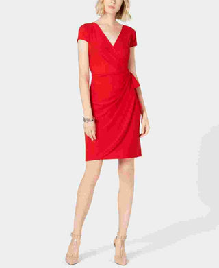 INC International Concepts Women's Cap Sleeve Faux Wrap Cocktail Dress Red Size Medium