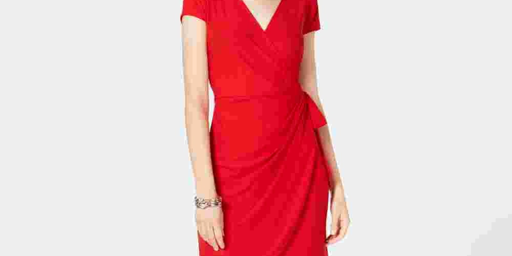 INC International Concepts Women's Cap Sleeve Faux Wrap Cocktail Dress Red Size Medium