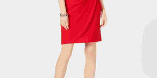 INC International Concepts Women's Cap Sleeve Faux Wrap Cocktail Dress Red Size Medium