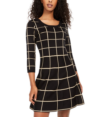 Sequin Hearts Junior's Grid Pattern Skater Dress Black Size X-Large
