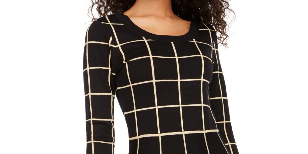 Sequin Hearts Junior's Grid Pattern Skater Dress Black Size X-Large