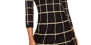 Sequin Hearts Junior's Grid Pattern Skater Dress Black Size X-Large