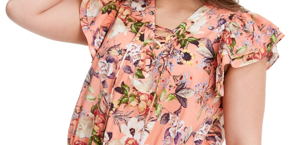 INC International Concepts Women's Cotton Lace Up Flutter Top Orange Size 3X