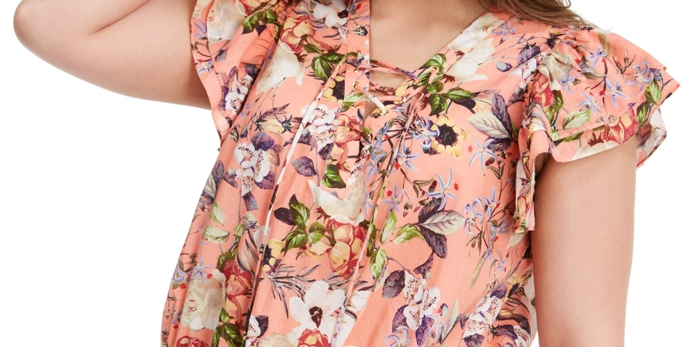 INC International Concepts Women's Cotton Lace Up Flutter Top Orange Size 2X