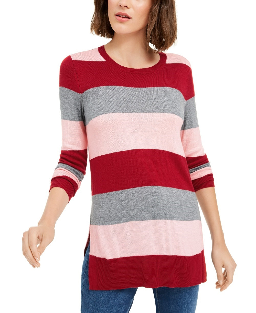Maison Jules Women's Color Block Long Sleeve Jewel Neck T-Shirt Sweater Red Size Medium