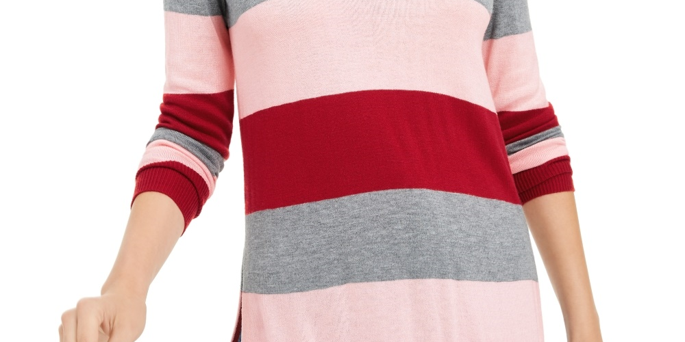 Maison Jules Women's Color Block Long Sleeve Jewel Neck T-Shirt Sweater Red Size Medium