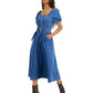 INC International Concepts Women's Smocked Denim Midi Dress Blue Size 2