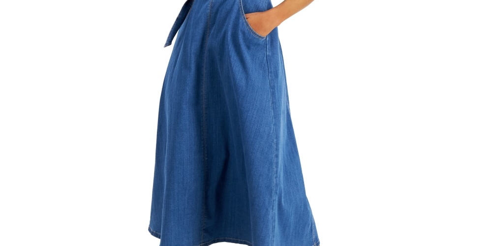 INC International Concepts Women's Smocked Denim Midi Dress Blue Size 2