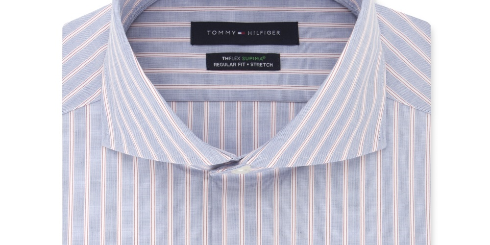 Tommy Hilfiger Men's Classic Regular Fit Non Iron Thflex Stretch Stripe Dress Shirt Red Size 15X32X33