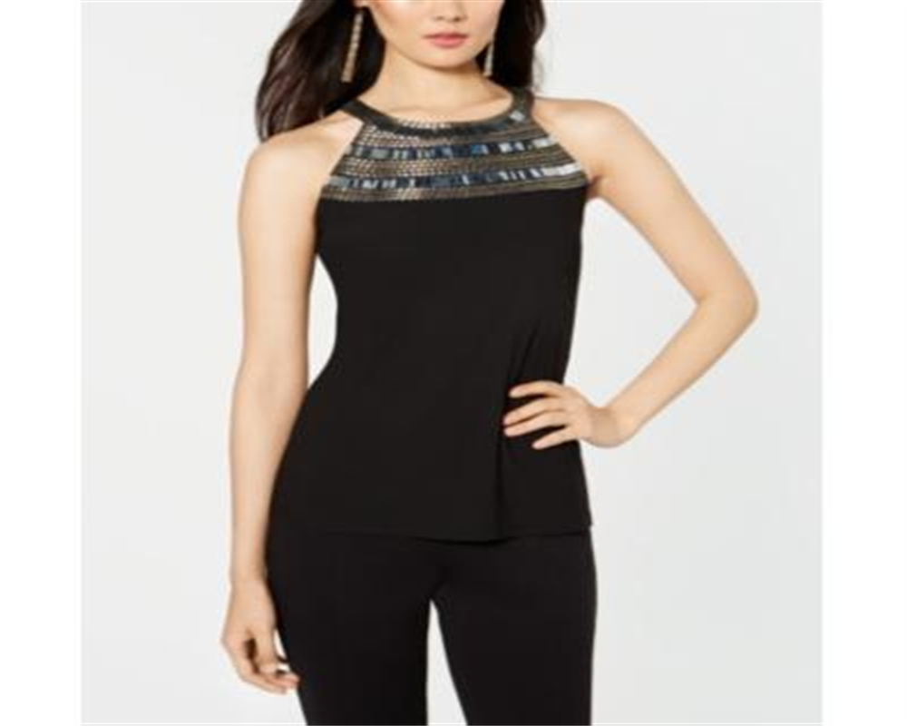 INC International Concepts Women's Embellished Halter Top Black Size Petite Small