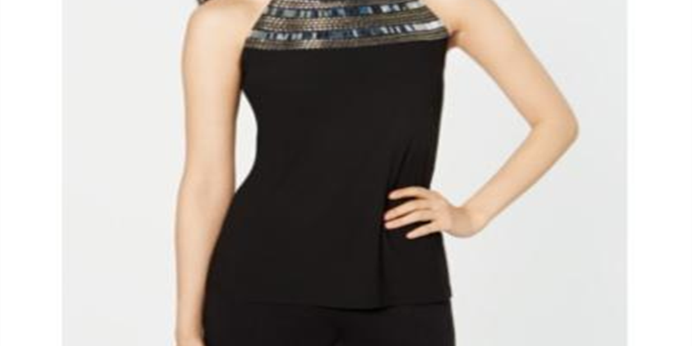 INC International Concepts Women's Embellished Halter Top Black Size Petite Small