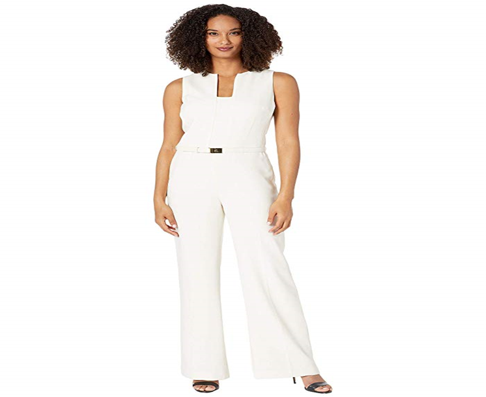 Ralph Lauren Women's Belted Crepe Jumpsuit Beige  Size 4