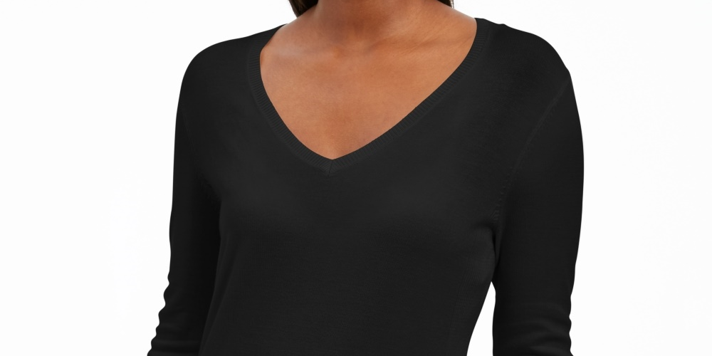 JM Collection Women's Sweater Pullover V Neck Knit Black Size Small