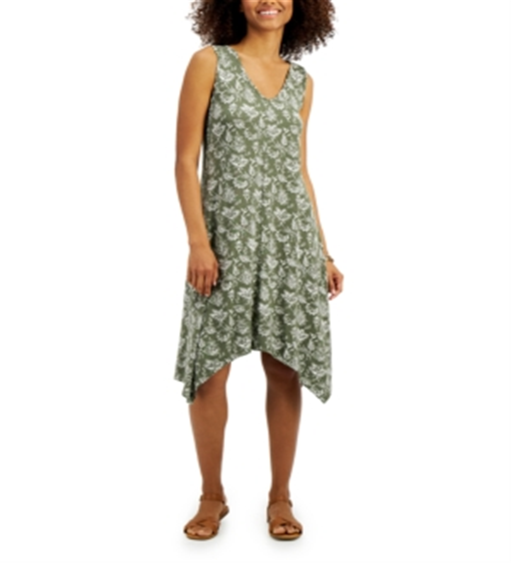 Style & Co Women's Printed Handkerchief Hem Dress Yellow Size Medium