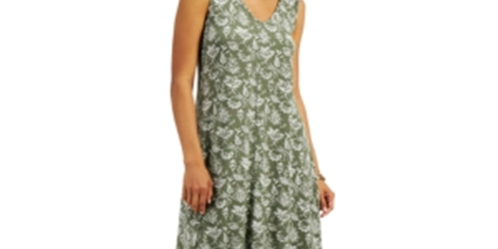 Style & Co Women's Printed Handkerchief Hem Dress Yellow Size Medium