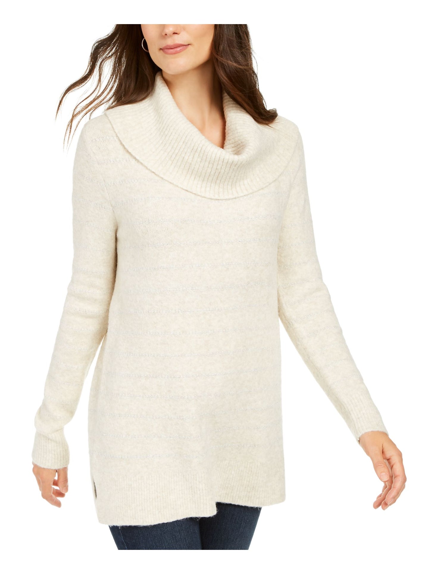 Style & Co Women's Long Sleeve Cowl Neck Sweater Brown Size Petite Large