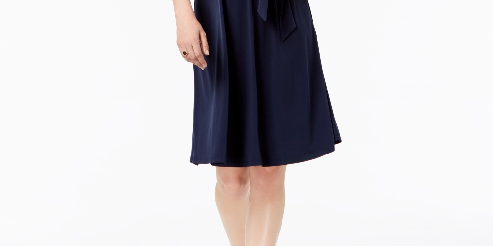 Charter Club Women's Belted A Line Dress Blue Size Petite Small