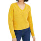 Bar III Women's Long Sleeve V Neck Sweater Yellow Size Small