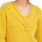 Bar III Women's Long Sleeve V Neck Sweater Yellow Size Small
