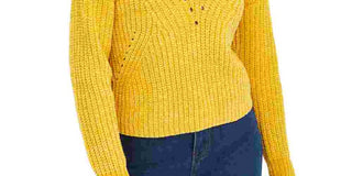 Bar III Women's Long Sleeve V Neck Sweater Yellow Size Small
