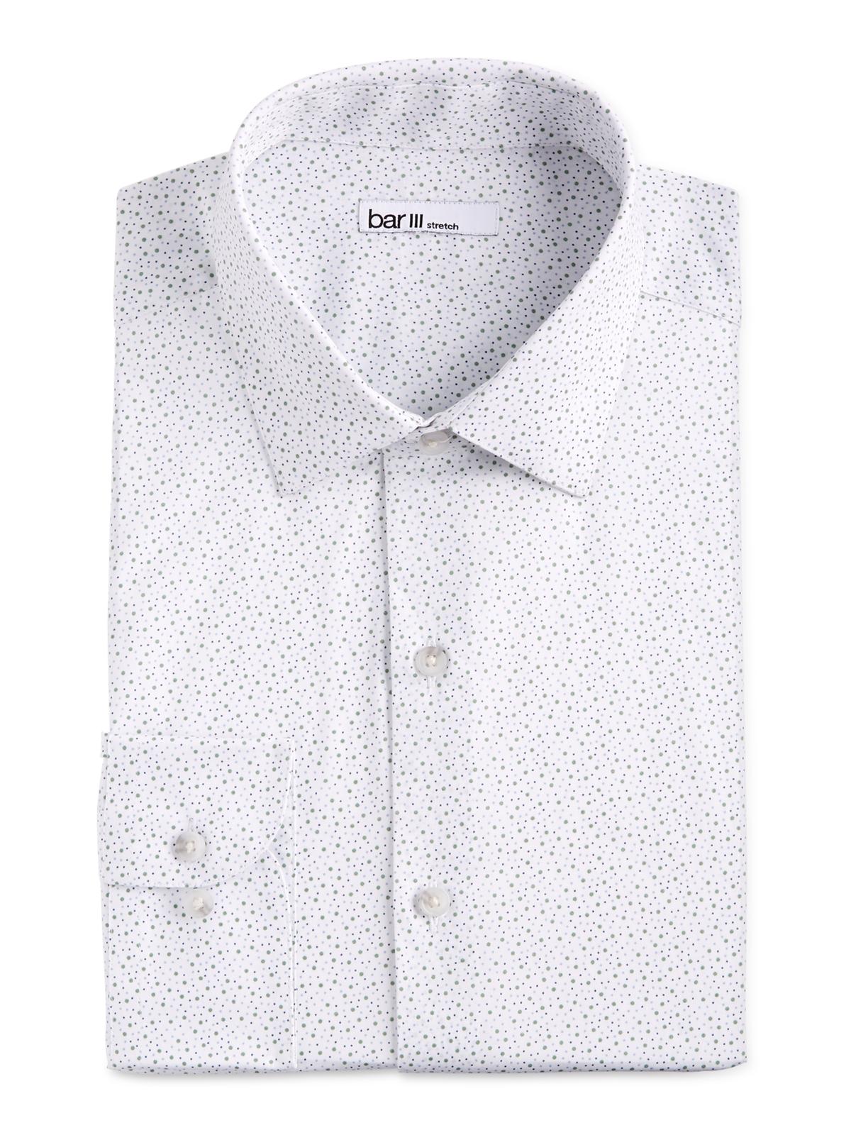 Bar III Men's Dot Print Button Down Dress Shirt White Size XL