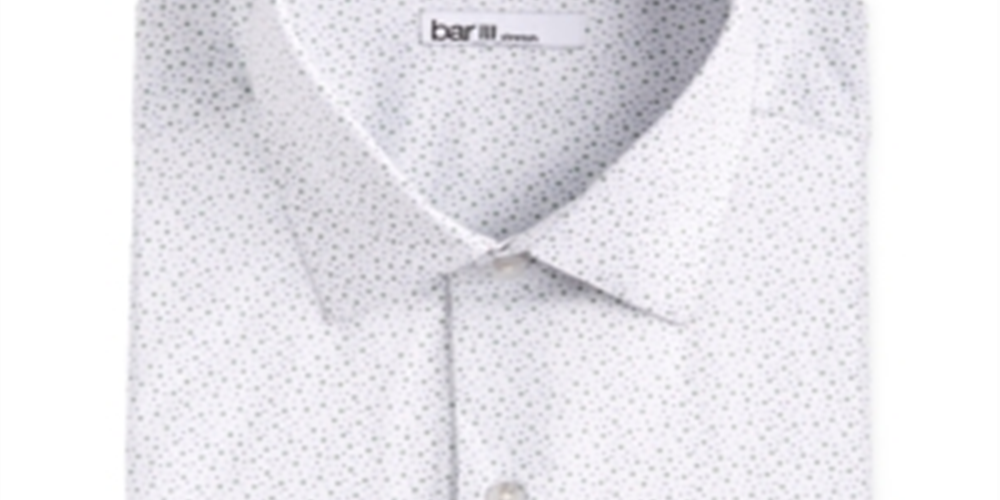 Bar III Men's Dot Print Button Down Dress Shirt White Size XL