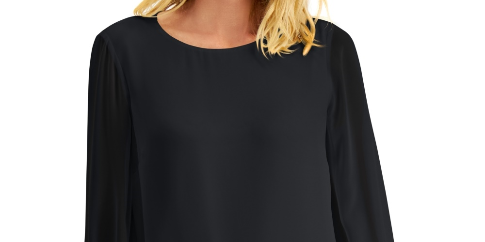 JM Collection Women's Beaded Smocked Cuff Top Black Size X-Large