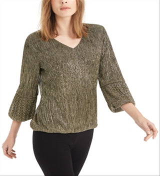 Alfani Women's Metallic Bubble Top Gold Size Petite XL