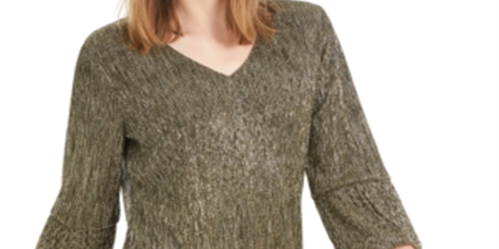 Alfani Women's Metallic Bubble Top Gold Size Petite XL