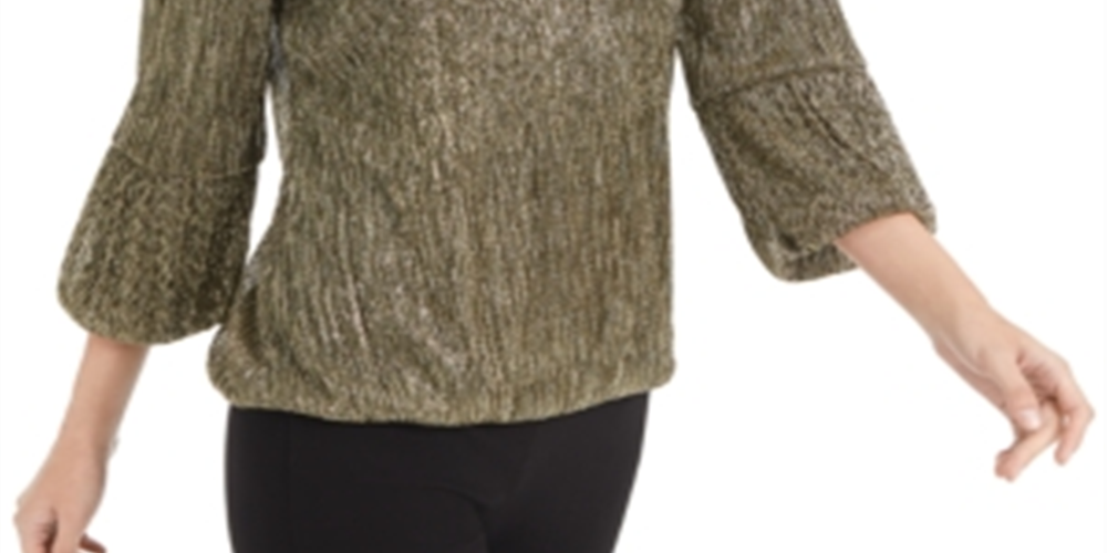 Alfani Women's Metallic Bubble Top Gold Size Petite XL