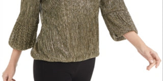 Alfani Women's Metallic Bubble Top Gold Size Petite XL