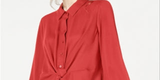 Alfani Women's Twist Front Button up Top Red Size Petite Small