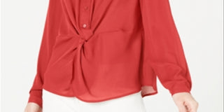 Alfani Women's Twist Front Button up Top Red Size Petite Small