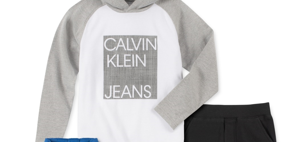 Calvin Klein Kid's Little Boys 3 Pc. Nylon Vest Logo Hoodie Fleece Pants Set Gray Size 6