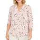 Charter Club Women's Floral Print V Neck Top Pink Size Petite Large