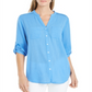Charter Club Women's Roll Tab Button Down Top Blue Size X-Large