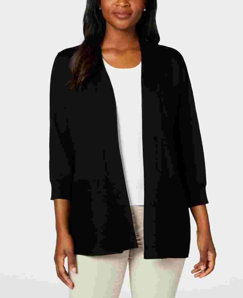 Karen Scott Women's 3/4 Sleeve Open Cardigan Sweater Black Size Small
