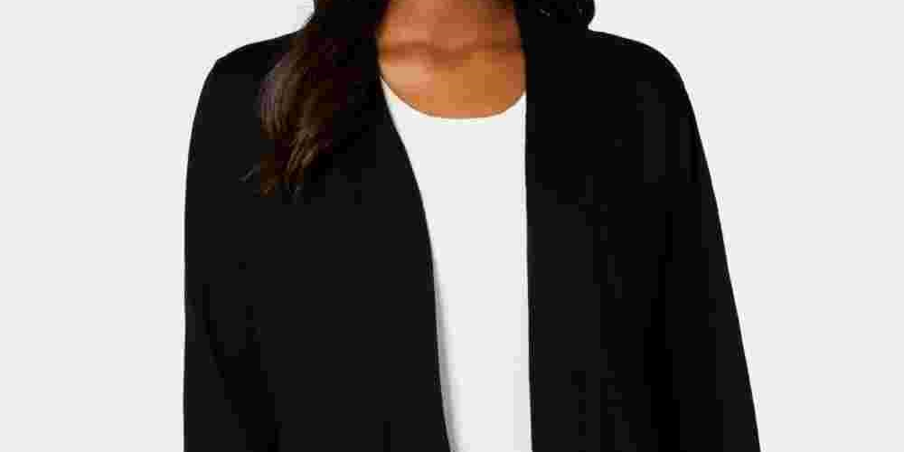 Karen Scott Women's 3/4 Sleeve Open Cardigan Sweater Black Size Small