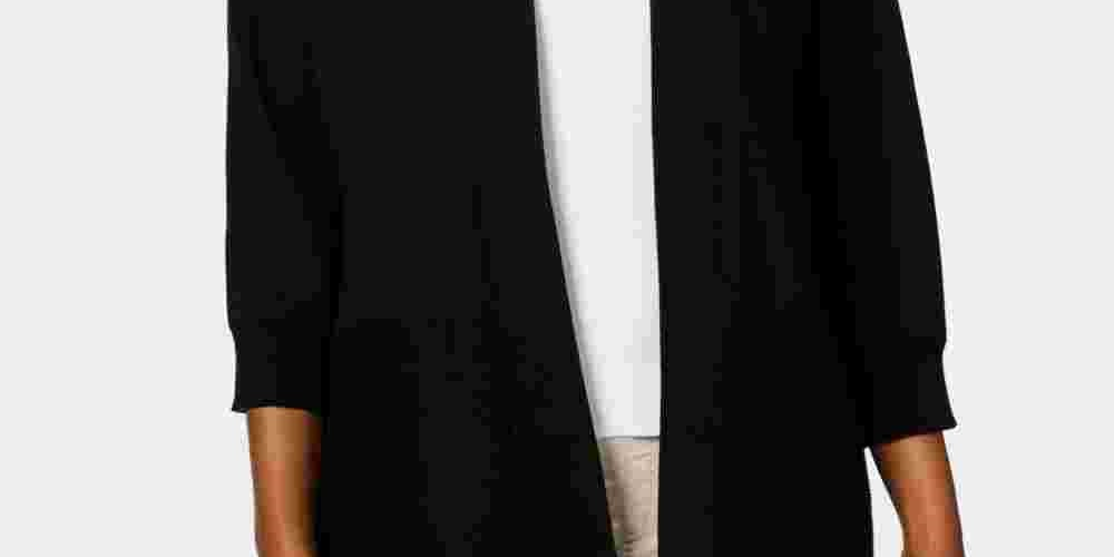 Karen Scott Women's 3/4 Sleeve Open Cardigan Sweater Black Size Small