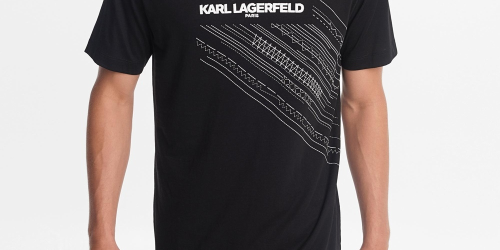 Karl Lagerfeld Paris Men's Crew Neck T Shirt With Printed Logo And Emroidered Details White Size X-Large