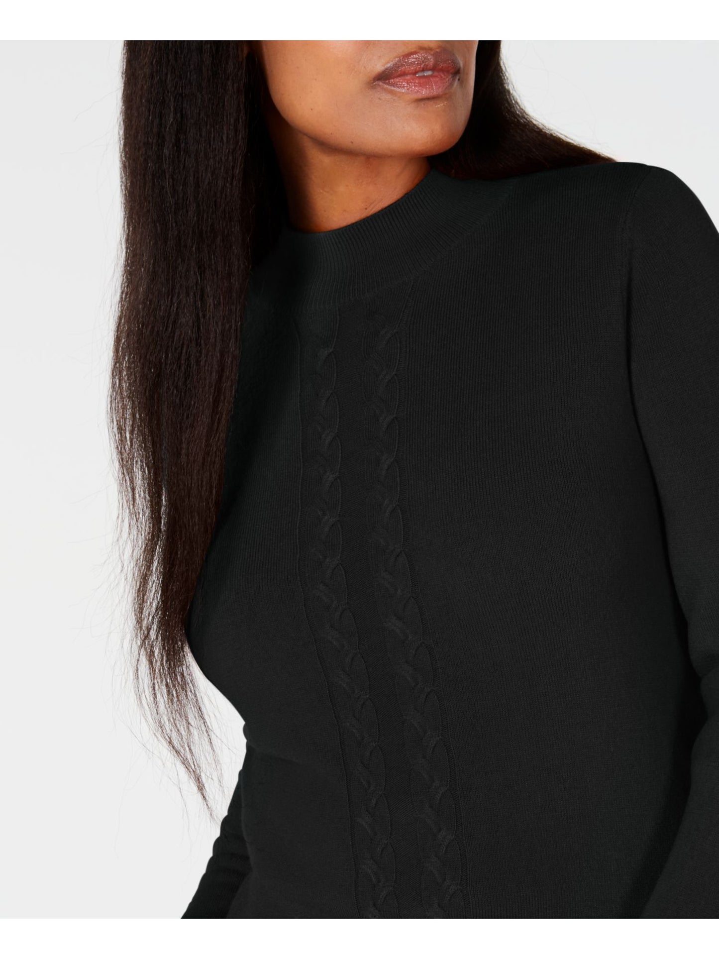 Karen Scott Women's Long Sleeve Mock Neck Sweater Black Size Petite Large